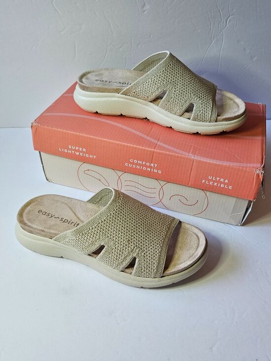 Easy Spirit Shoes - Easy Spirit Beige Slip-On Knit Sandals Womens Size 5.5